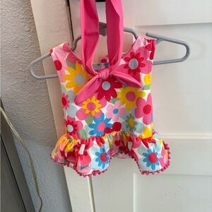 Mud Pie reversible 2 piece toddler swimsuit with bow